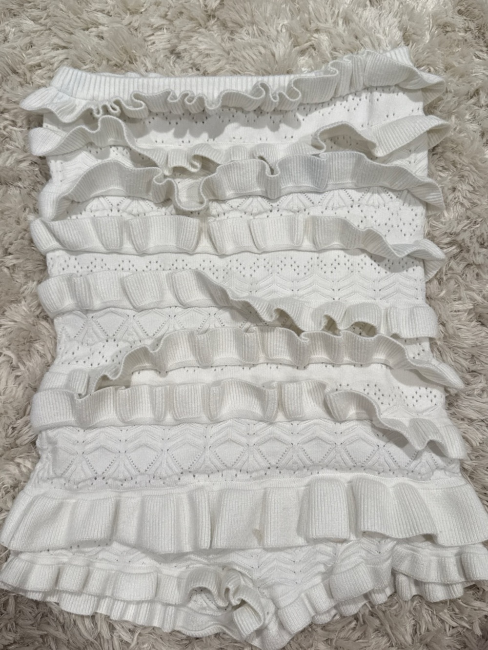 Edikted White Ruffle Knit Tube Romper